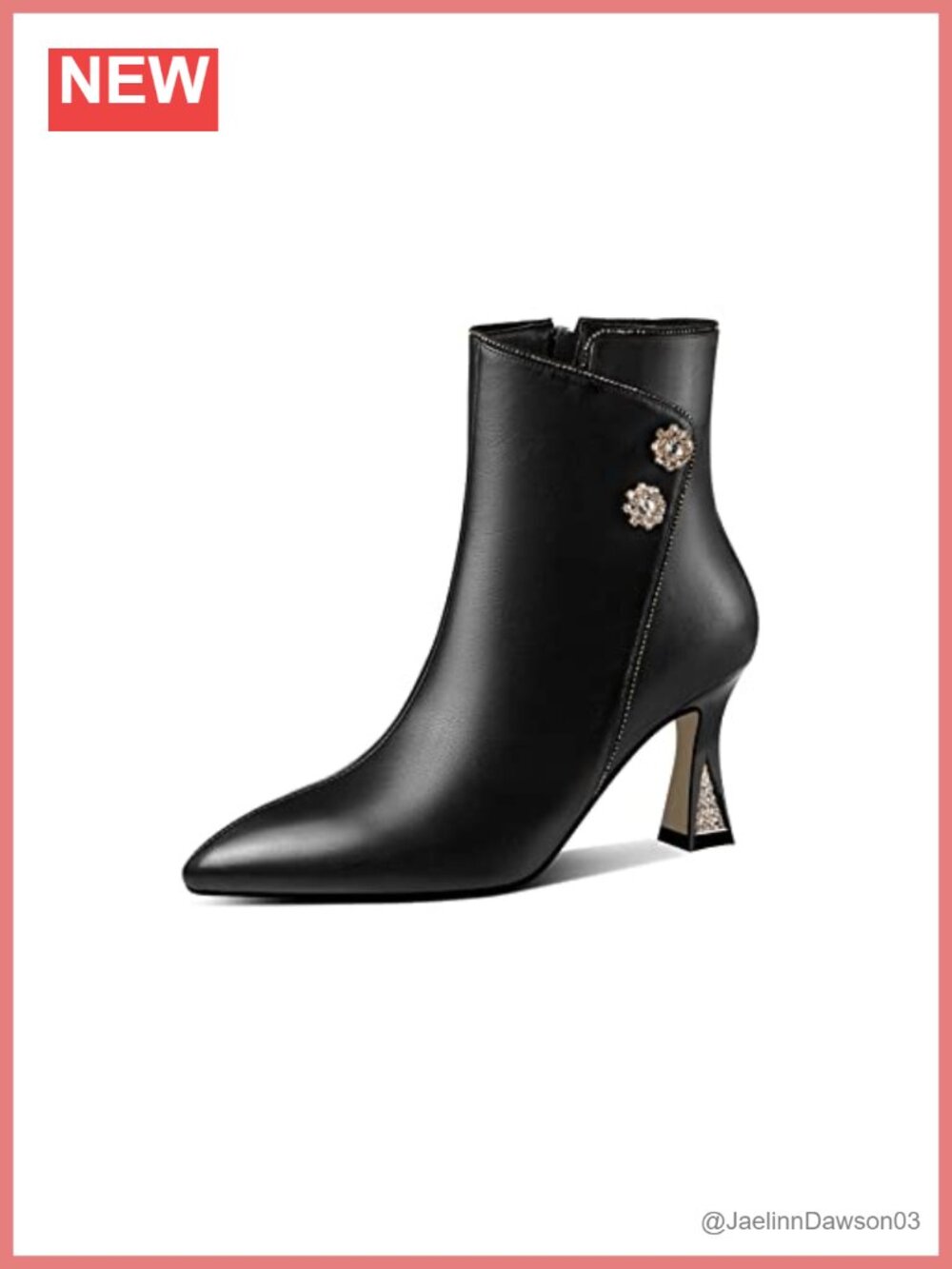 Genuine Leather Pointed Toe Ankle Booties Rhinestone Flower Stiletto Heel Dress